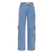 Gestuz Mid Blue Washed Cargo Byxor Blue, Dam