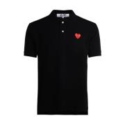 Comme des Garçons Play Svart Polo Skjorta med Rött Hjärta Black, Herr