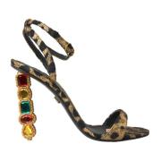 Dolce & Gabbana Leopard Kristall Häl Sandaler Multicolor, Dam