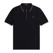 Fred Perry Kortärmad Crêpe Polo med Dragkedja Black, Herr