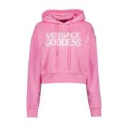 Versace Hoodie Goddess Sweatshirt Kort Logo Pink, Dam