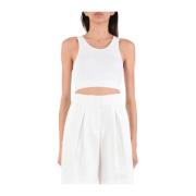 Hinnominate Räfflad Crop Top med Elastisk Nederkant White, Dam