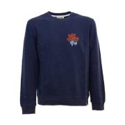 Roy Roger's Broderad Crew Neck Sweatshirt Blue, Herr