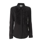 Moschino Ruffled Skjorta i Svart Bomull Black, Dam