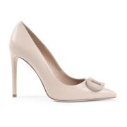 Dee Ocleppo Elegant Pointed Toe Leather High Heels Beige, Dam