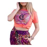 Just Cavalli Flocked Monogram Leopard Print T-shirt Multicolor, Dam