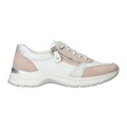 Remonte Bekväm vit sneaker med beige och silver accenter Multicolor, D...