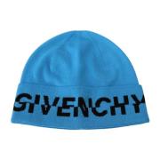 Givenchy Blå Beanie Mössa med Svart Logotyp Blue, Herr