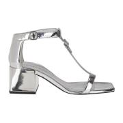 Courrèges Silver Läder Dubbel Spänne Sandaler Gray, Dam