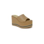 Paloma Barceló Beige Läder Kilklack Sandaler Ss24 Beige, Dam