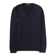 Roberto Collina Navy Merino V-Neck Sweater Blue, Herr