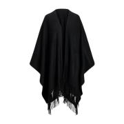 Ralph Lauren Svart Oversize Ull-Blandad Wrap Sjal med Fransar Black, D...