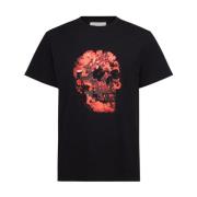 Alexander McQueen Blomster- och skalletryckt T-shirt Black, Herr