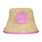 Jacquemus Vävd Raffia Bred Brätte Hatt Pink, Dam