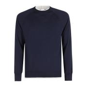 Eleventy Raglan Crew Neck Shirt Blue, Herr