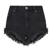 Isabel Marant Svarta Denimshorts med Fransad Kant Black, Dam