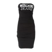 Moschino Svart Logo Print Axelbandslös Klänning Black, Dam