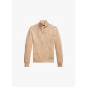 Ralph Lauren Zip Neck Polo Sweater Cotton Piqué Brown, Herr