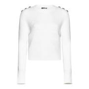 Balmain Vit Stickad Tröja med Logodetaljer White, Dam