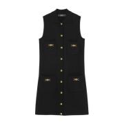 Versace Svart Ull Kashmir Stickad Klänning Black, Dam