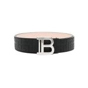 Balmain Präglad Monogram Svart Läderbälte Black, Herr