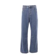 Valentino Garavani Baggy-Fit Denim Jeans med Läderlogopatch Blue, Herr