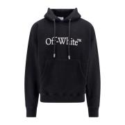 Off White Logo Print Bomullssweatshirt med Huva Black, Herr