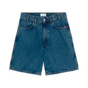 Amish Denim Shorts med Kontrastbroderi Blue, Herr