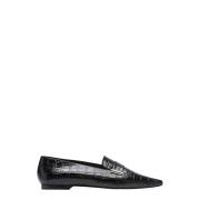 Flattered Svarta Loafers med Krokodileffekt och Metalldekoration Black...