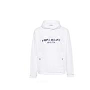 Stone Island Marina 'Old' Behandling Hoodie Vit White, Herr