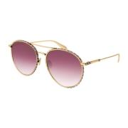 Alexander McQueen Solglasögon Am0179S-001 i Guld/Burgundy Yellow, Dam