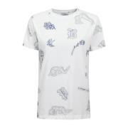 Baum und Pferdgarten Signatur Tattoo Print Bomull T-shirt White, Dam