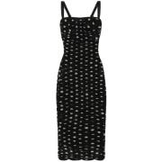 Dolce & Gabbana Polka-dot Midi Klänning med Tulle Panel Black, Dam