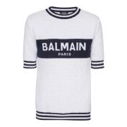 Balmain Kortärmad PB Labyrinth stickad T-shirt White, Herr