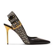 Balmain Ruby stilet slingbacks i kalvskinn och PB Labyrinth canvas Bla...