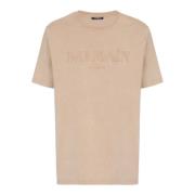 Balmain Lös T-shirt med vintage brodyr Beige, Herr