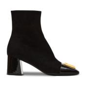 Balmain Suede Edna ankelboots med lackläder tår Black, Dam