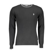 U.s. Polo Assn. Ull Crew Neck Sweater Kontrastdetaljer Black, Herr