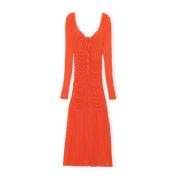 Ganni Ruched Stretch-Lace Midi Klänning Orange, Dam