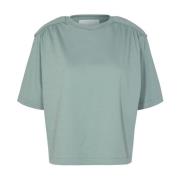 Remain Birger Christensen Teal O-Neck Top med Vadderade Axlar Blue, Da...