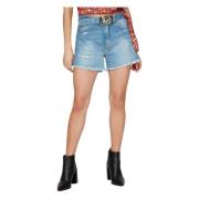 PINKO Vintage Denim Shorts med Fransar Blue, Dam