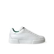 Dolce & Gabbana Grön Läder Låg Topp Sneakers White, Herr