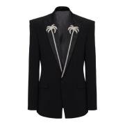 Balmain 1-knapp jacka med broderad palmkrage Black, Herr