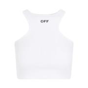 Off White Vit Bomull Halterneck Logo Top White, Dam