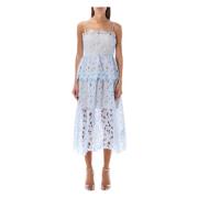 Self Portrait Organza Lace Midi Dress Blue, Dam