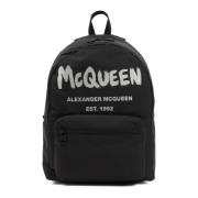 Alexander McQueen Svart Graffiti Metropolitan Ryggsäck Black, Herr