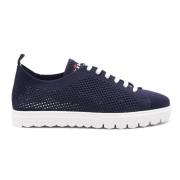 Kiton Stickade Sneakers Blå Logo Broderad Blue, Herr