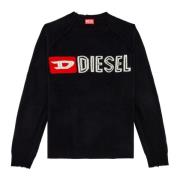 Diesel Ull crewneck tröja med cut-up logo Black, Herr