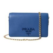 Prada Blå Monogram Läder Slingväska Blue, Dam