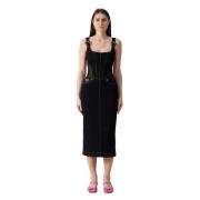 Versace Jeans Couture Denim midi klänning med tulle detaljer Black, Da...